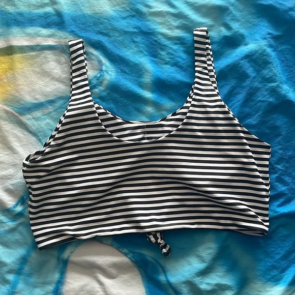 Striped Black and White Bikini Top with Pink Aerie High-Waist Bottom Set - Picture 8 of 14